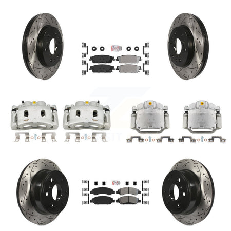 Front Rear Brake Caliper Drill Slot Rotor Semi-Metallic Pad Kit (10Pc) For Chevrolet GMC KCD-100807N