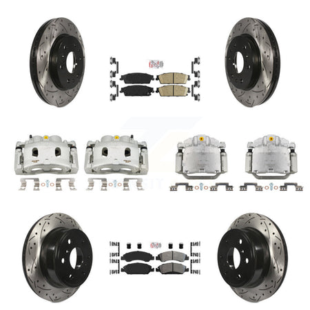 Front Rear Brake Caliper Drilled Slot Rotor Ameribrakes Pad Kit (10Pc) For Chevrolet GMC KCD-100808N