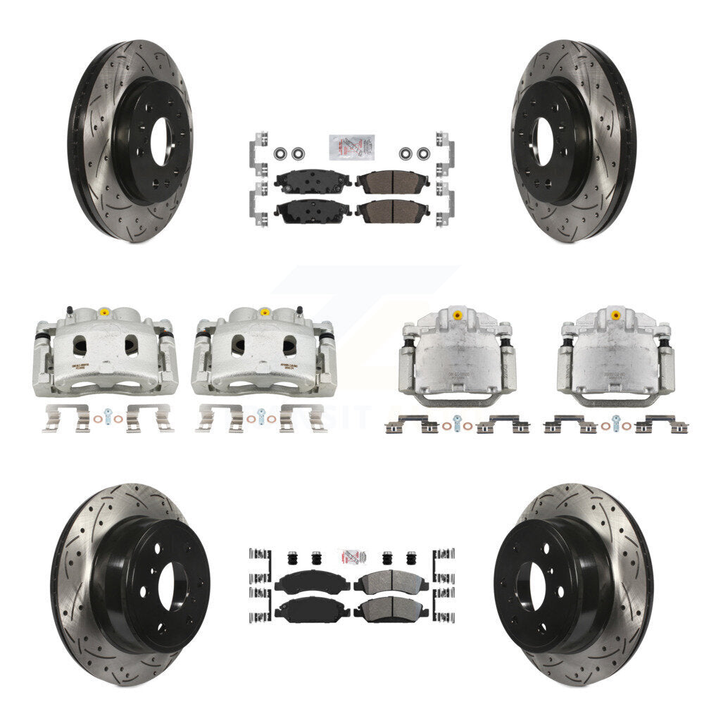 Front Rear Brake Caliper Drill Slot Rotor Semi-Metallic Pad Kit (10Pc) For GMC Sierra XL KCD-100816N