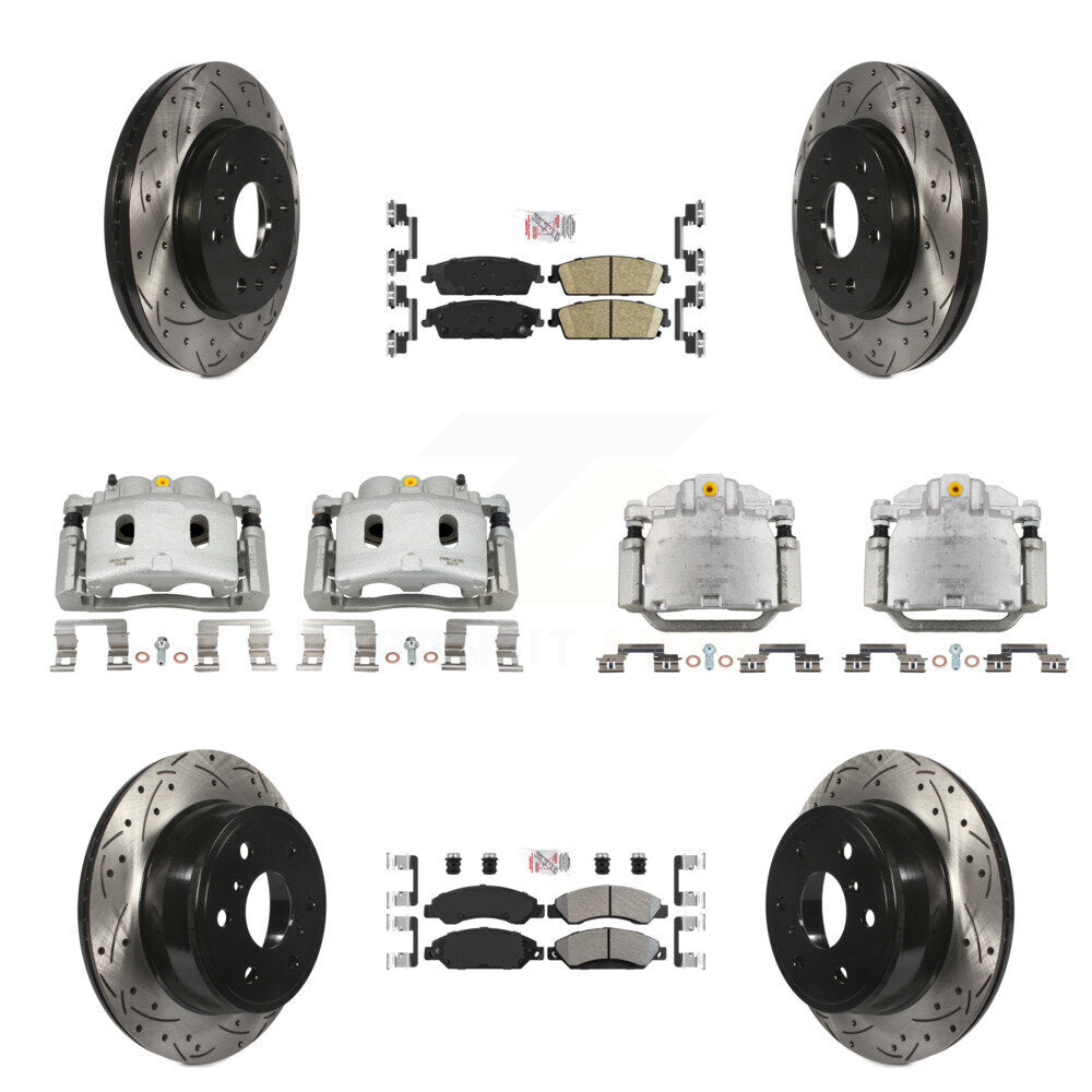 Front Rear Brake Caliper Drilled Slot Rotor Ameribrakes Pad Kit (10Pc) For Chevrolet GMC KCD-100819N