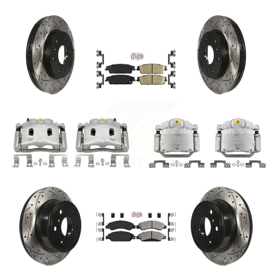 Front Rear Brake Caliper Drilled Slot Rotor Ameribrakes Pad Kit (10Pc) For Chevrolet GMC KCD-100819N