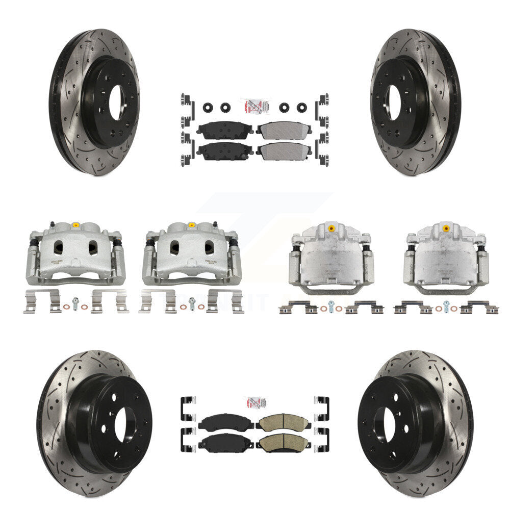 Front Rear Brake Caliper Drilled Slot Rotor Ameribrakes Pad Kit (10Pc) For Chevrolet GMC KCD-100820N