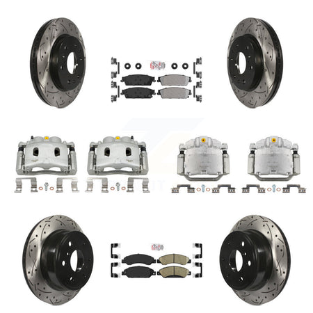 Front Rear Brake Caliper Drilled Slot Rotor Ameribrakes Pad Kit (10Pc) For Chevrolet GMC KCD-100820N
