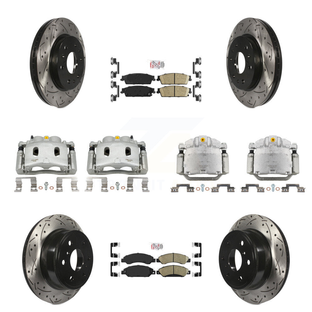 Front Rear Brake Caliper Drill Slot Rotor Ceramic Pad Kit (10Pc) For Chevrolet Avalanche KCD-100821N