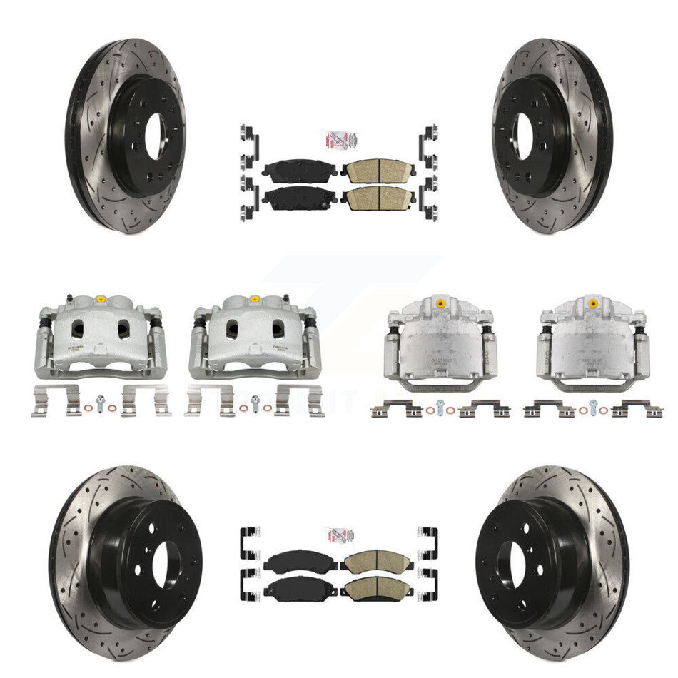 Front Rear Brake Caliper Drill Slot Rotor Ceramic Pad Kit (10Pc) For Chevrolet Avalanche KCD-100821N