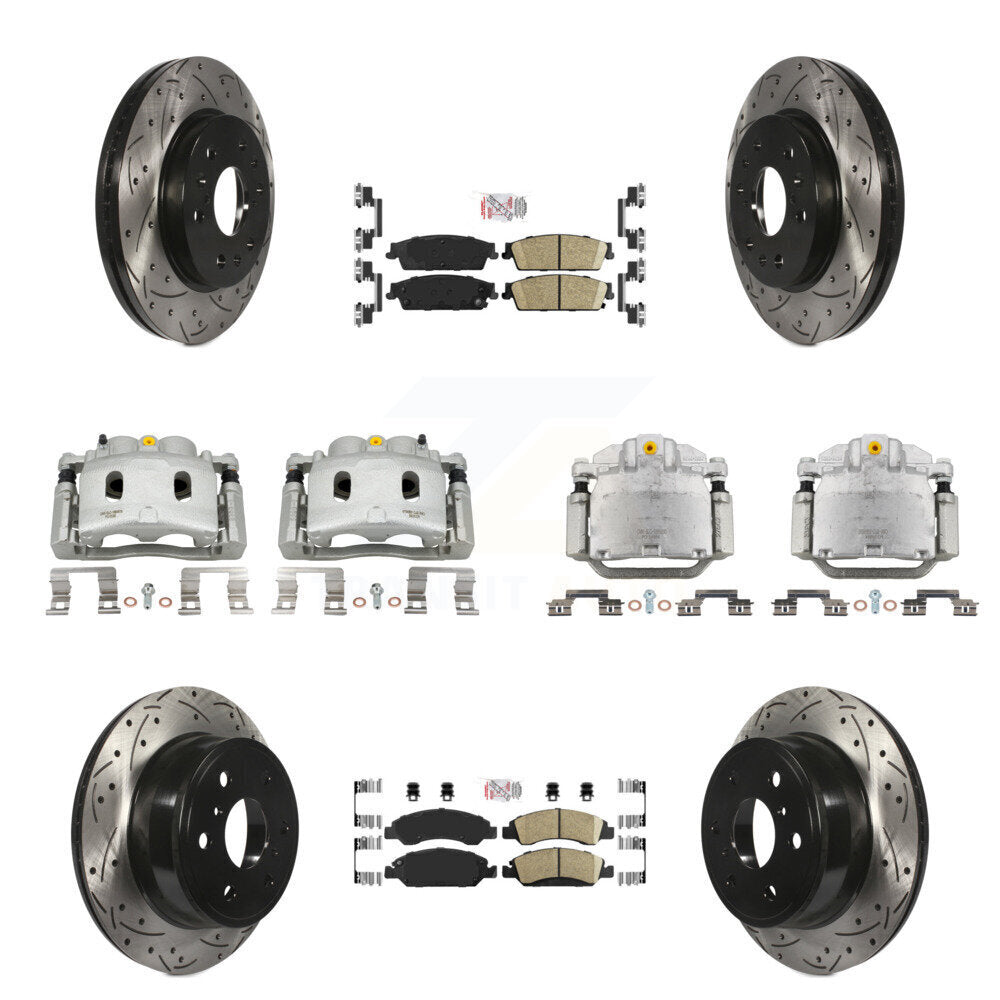 Front Rear Brake Caliper Drill Slot Rotor Ceramic Pad Kit (10Pc) For Chevrolet Silverado KCD-100823N