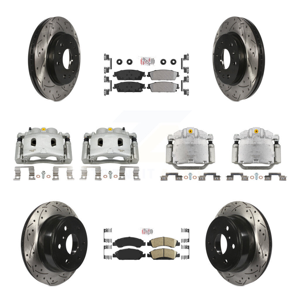 Front Rear Brake Caliper Drill Slot Rotors Ameribrakes Pad Kit (10Pc) For Chevrolet 1500 KCD-100824N