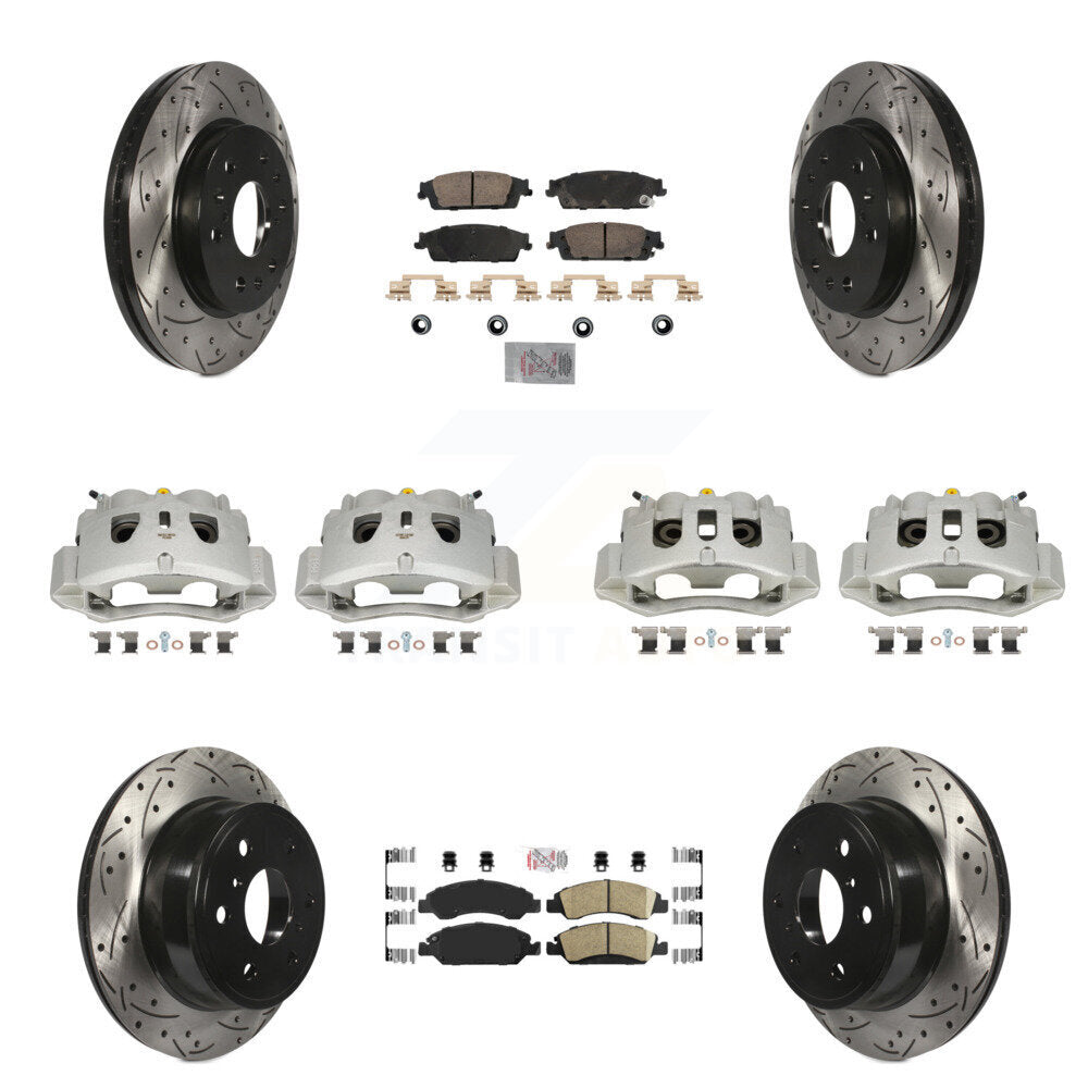 Front Rear Brake Caliper Drill Slot Rotors Ceramic Pad Kit (10Pc) For Chevrolet Suburban KCD-100828N