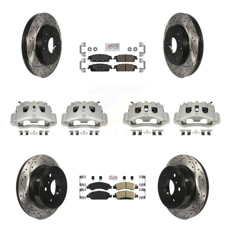 Front Rear Disc Brake Coated Caliper Drill Slotted Rotors Ameribrakes Pad Kit (10Pc) For KCD-100829N