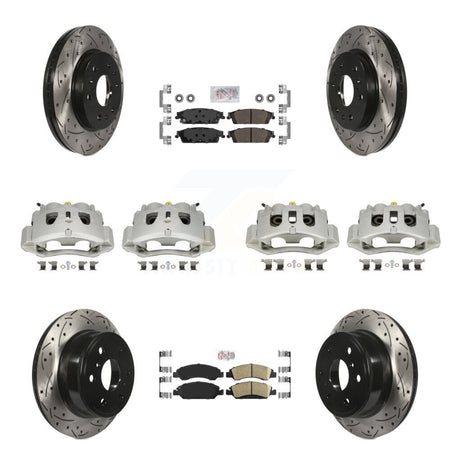 Front Rear Disc Brake Coated Caliper Drill Slotted Rotors Ameribrakes Pad Kit (10Pc) For KCD-100832N