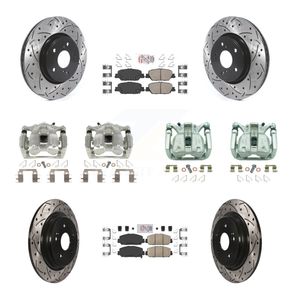 Front Rear Brake Coated Caliper Drilled Slot Rotor Ceramic Pad Kit (10Pc) For Honda CR-V KCD-100861N