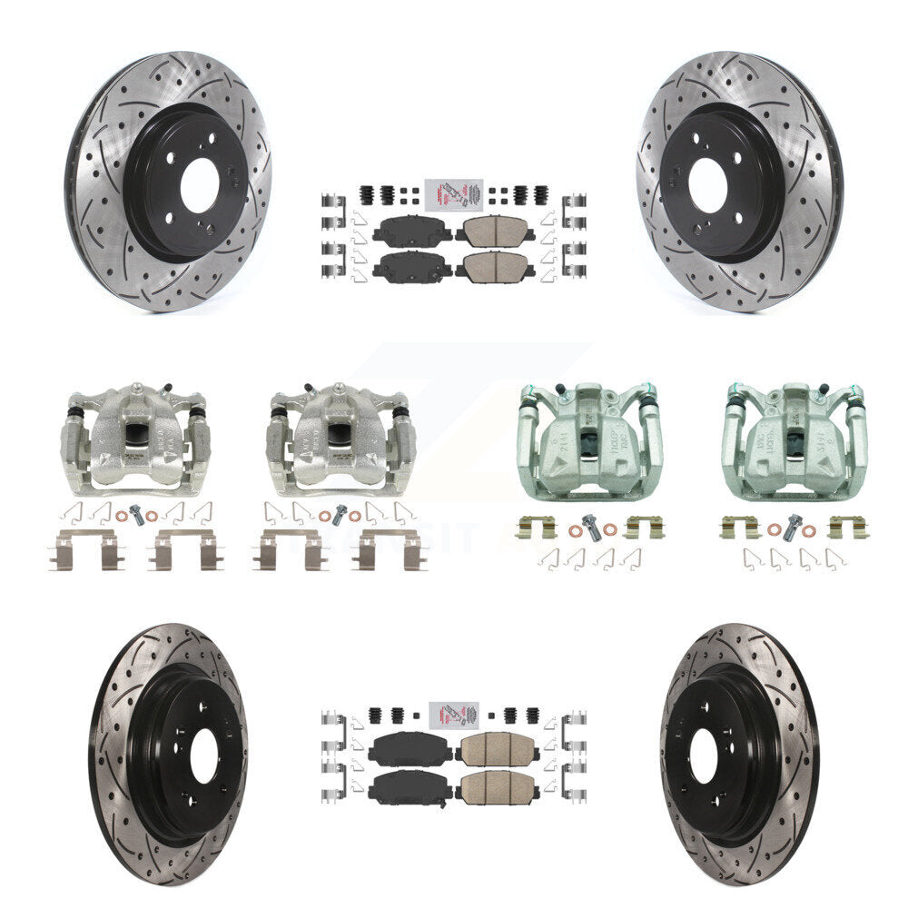Front Rear Brake Coated Caliper Drilled Slot Rotor Ceramic Pad Kit (10Pc) For Honda CR-V KCD-100862N