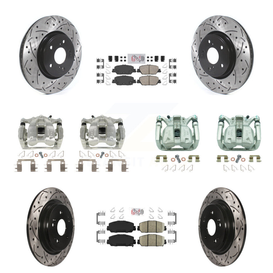 Front Rear Brake Coated Caliper Drilled Slot Rotor Ceramic Pad Kit (10Pc) For Honda CR-V KCD-100864N