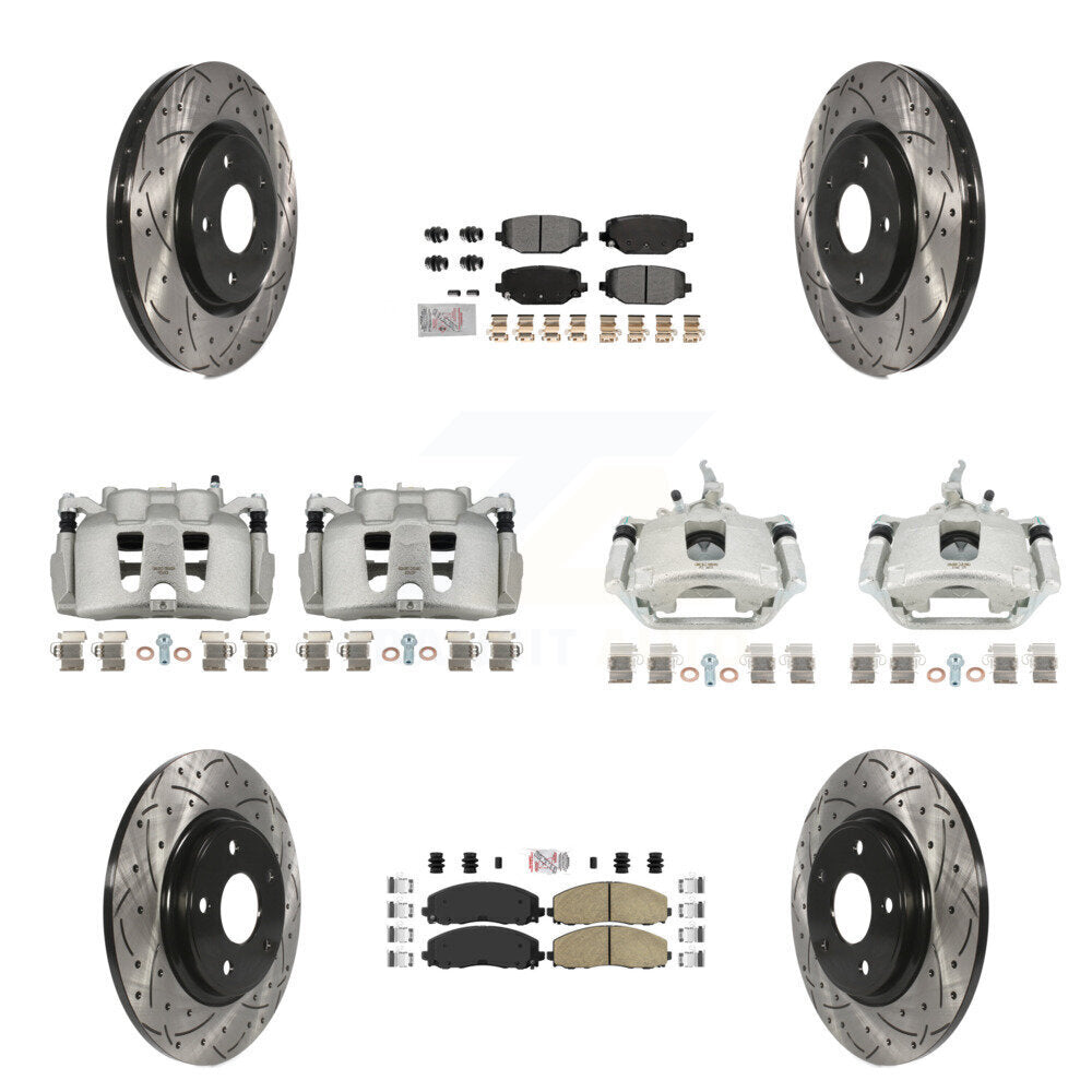 Front Rear Brake Caliper Drilled Slot Rotor Ameribrakes Pad Kit (10Pc) For Dodge Journey KCD-100865N