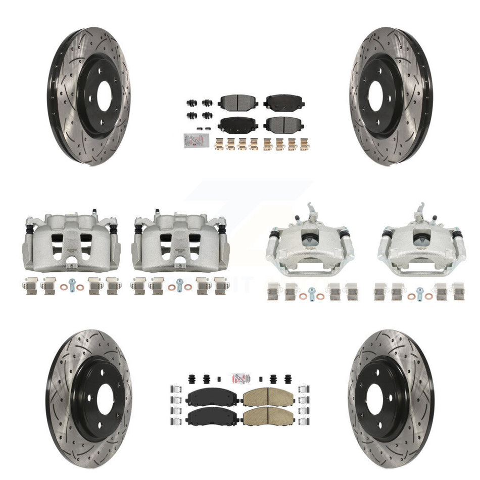 Front Rear Brake Caliper Drilled Slot Rotor Ameribrakes Pad Kit (10Pc) For Dodge Journey KCD-100865N
