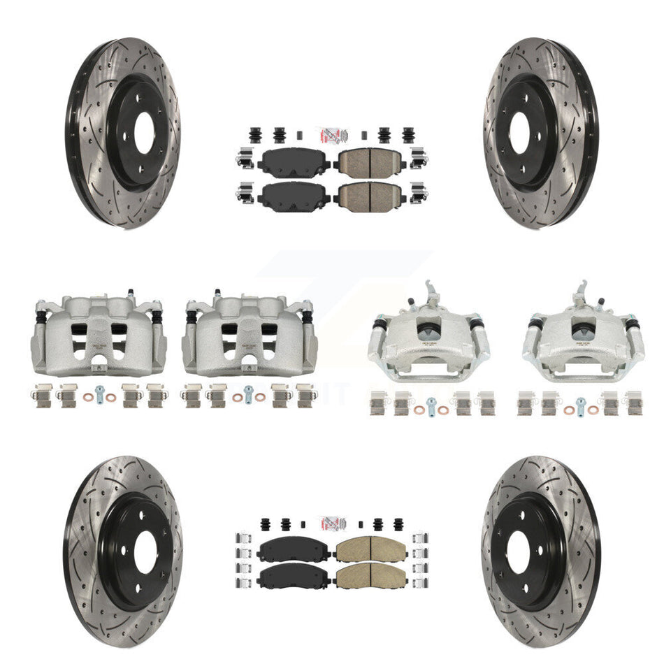 Front Rear Brake Caliper Drill Slot Rotor Ceramic Pad Kit (10Pc) For 14-20 Dodge Journey KCD-100866N