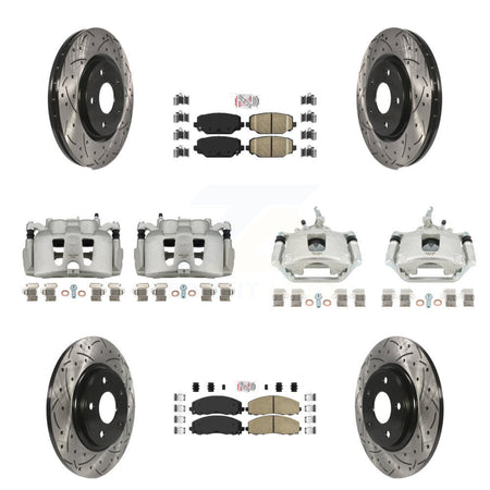 Front Rear Brake Caliper Drill Slot Rotor Ceramic Pad Kit (10Pc) For 14-20 Dodge Journey KCD-100867N