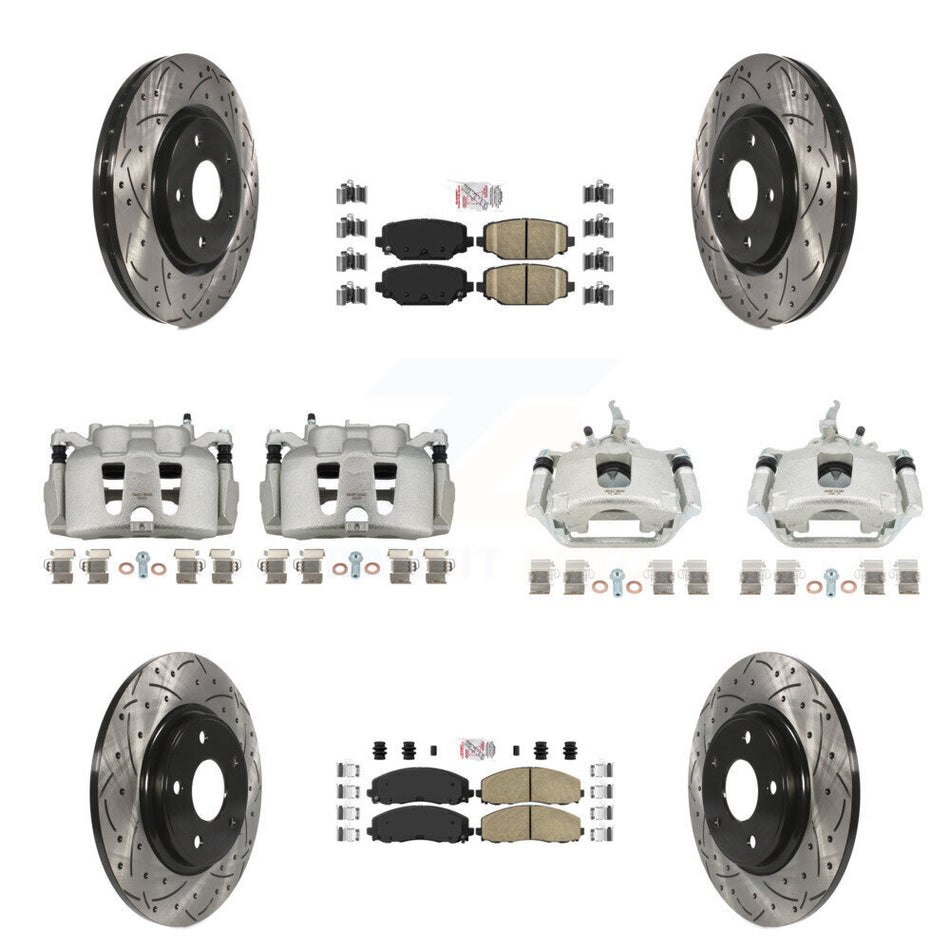 Front Rear Brake Caliper Drill Slot Rotor Ceramic Pad Kit (10Pc) For 14-20 Dodge Journey KCD-100867N