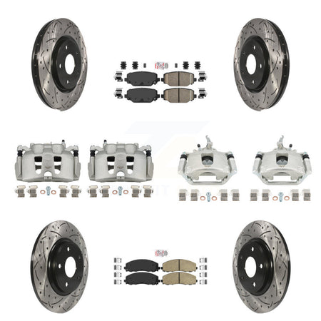 Front Rear Brake Caliper Drill Slot Rotor Ceramic Pad Kit (10Pc) For 14-20 Dodge Journey KCD-100869N