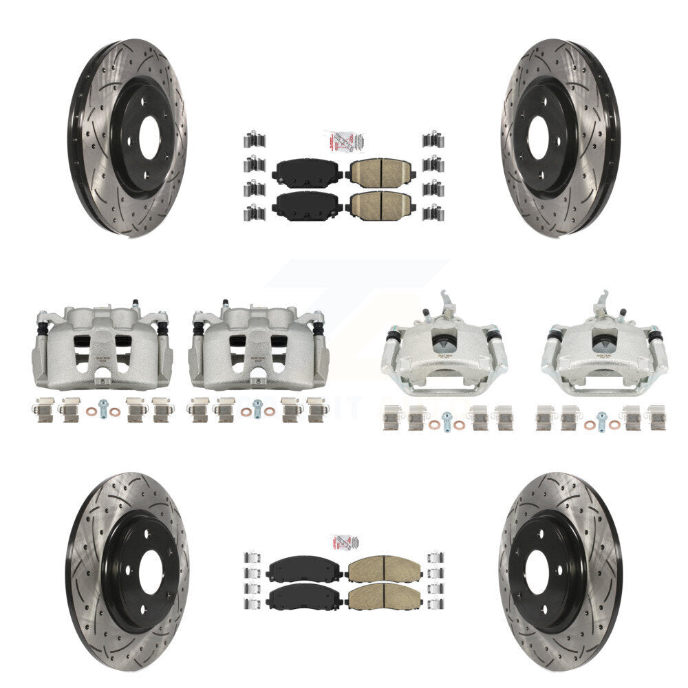 Front Rear Brake Caliper Drill Slot Rotor Ceramic Pad Kit (10Pc) For 14-20 Dodge Journey KCD-100870N