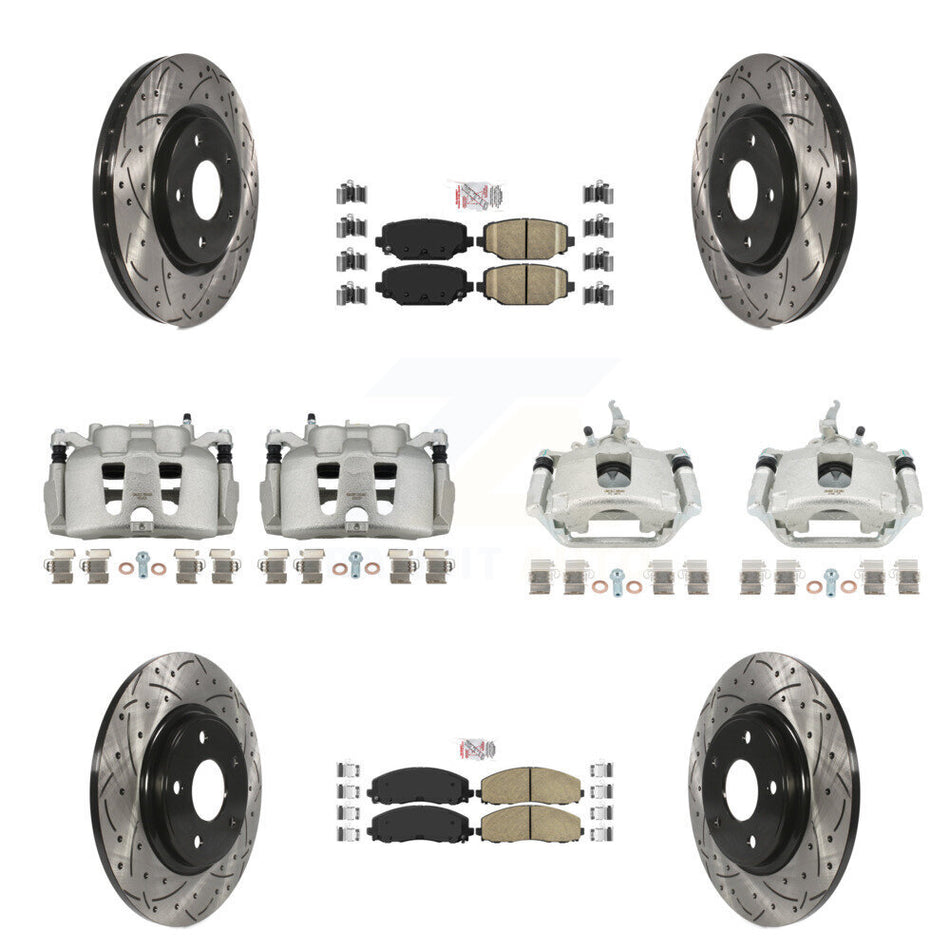 Front Rear Brake Caliper Drill Slot Rotor Ceramic Pad Kit (10Pc) For 14-20 Dodge Journey KCD-100870N