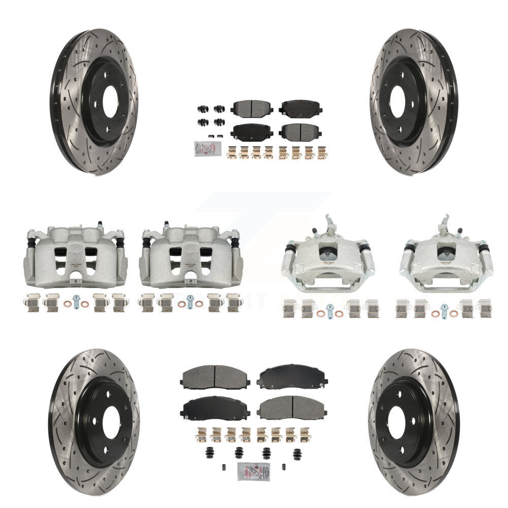 Front Rear Brake Caliper Drill Slot Rotor Semi-Metallic Pad Kit (10Pc) For Dodge Journey KCD-100871N