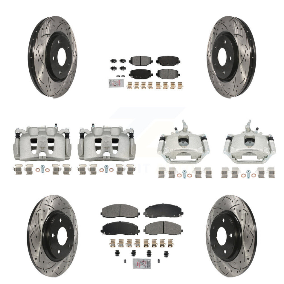 Front Rear Brake Caliper Drill Slot Rotor Semi-Metallic Pad Kit (10Pc) For Dodge Journey KCD-100871N