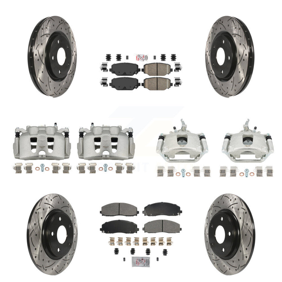 Front Rear Brake Caliper Drilled Slot Rotor Ameribrakes Pad Kit (10Pc) For Dodge Journey KCD-100872N