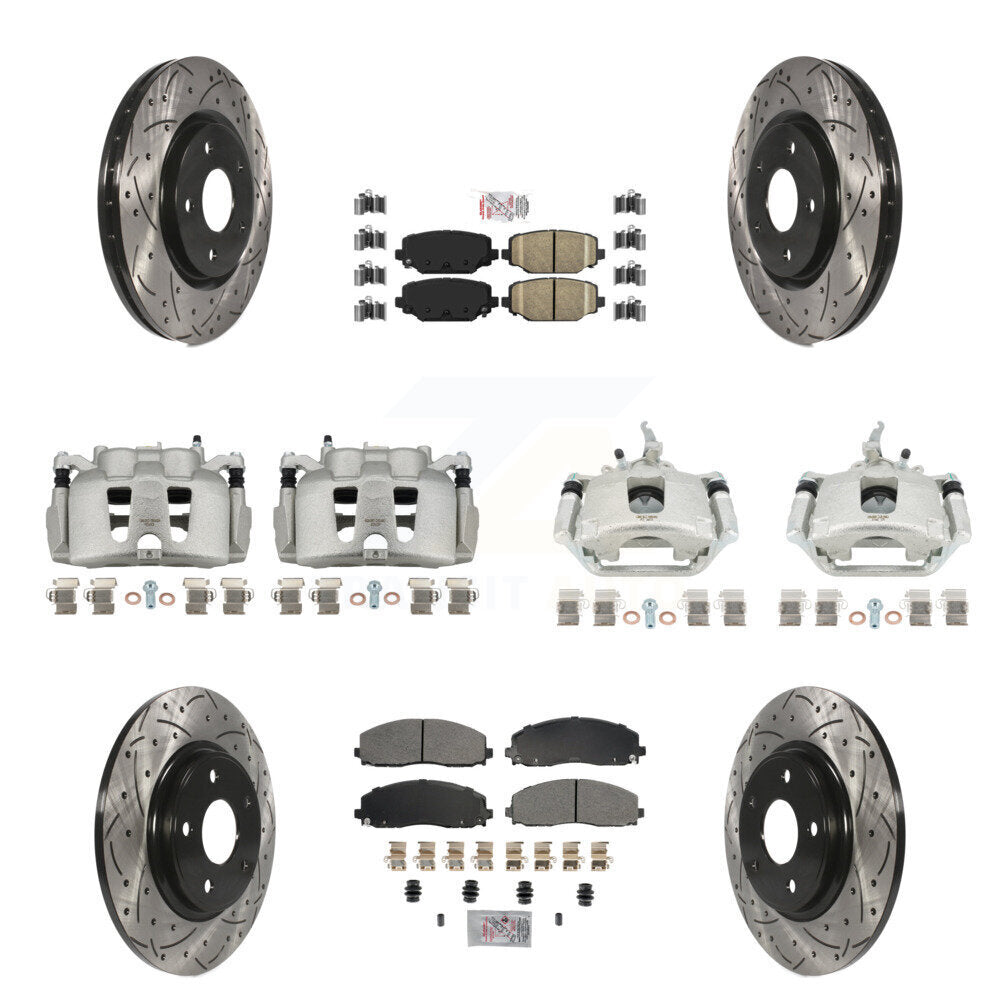 Front Rear Brake Caliper Drilled Slot Rotor Ameribrakes Pad Kit (10Pc) For Dodge Journey KCD-100873N