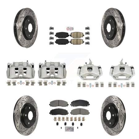 Front Rear Brake Caliper Drilled Slot Rotor Ameribrakes Pad Kit (10Pc) For Dodge Journey KCD-100873N