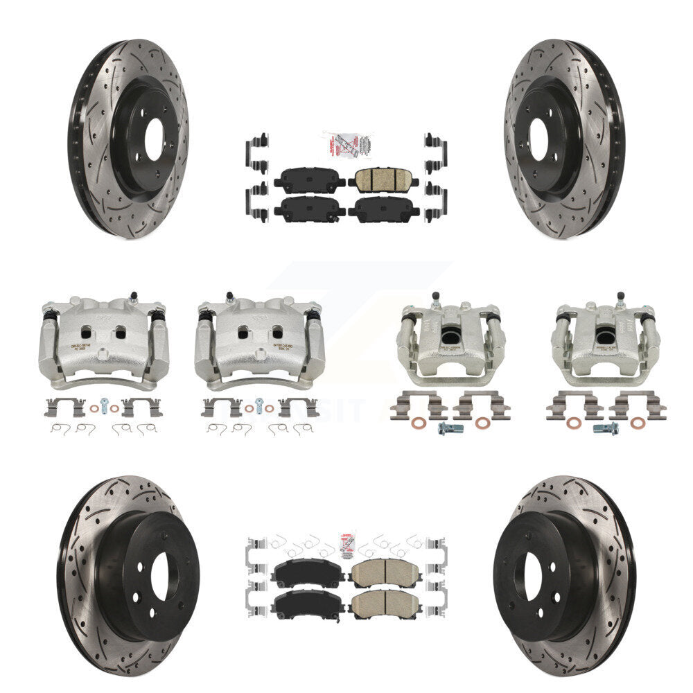 Front Rear Brake Coated Caliper Drill Slot Rotor Ceramic Pad Kit (10Pc) For Nissan Rogue KCD-100876N