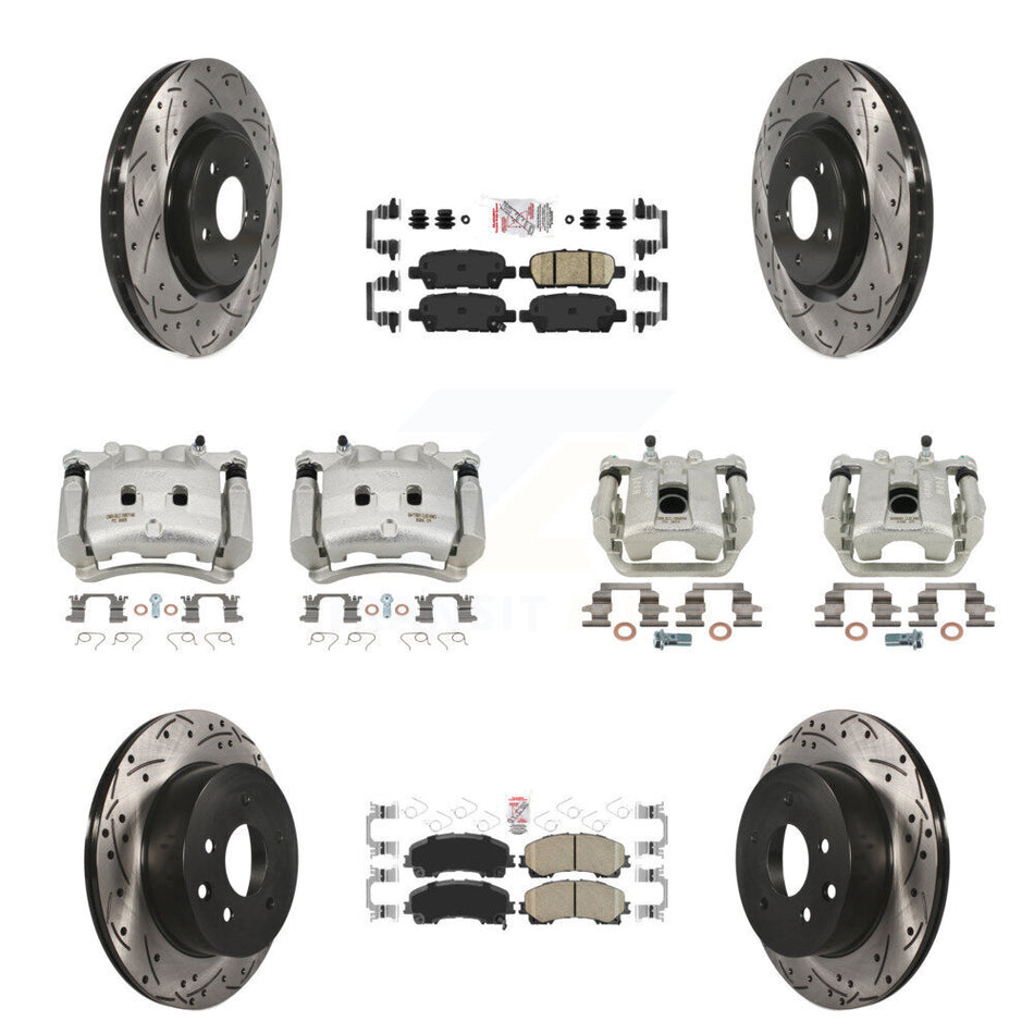 Front Rear Brake Coated Caliper Drill Slot Rotor Ceramic Pad Kit (10Pc) For Nissan Rogue KCD-100877N
