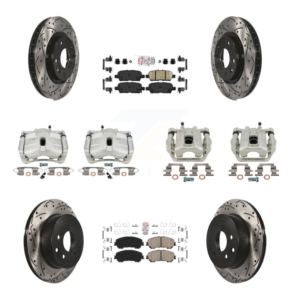 Front Rear Disc Brake Coated Caliper Drilled Slotted Rotors And Ceramic Pads Kit (10Pc) For Nissan Rogue Sport KCD-100879N