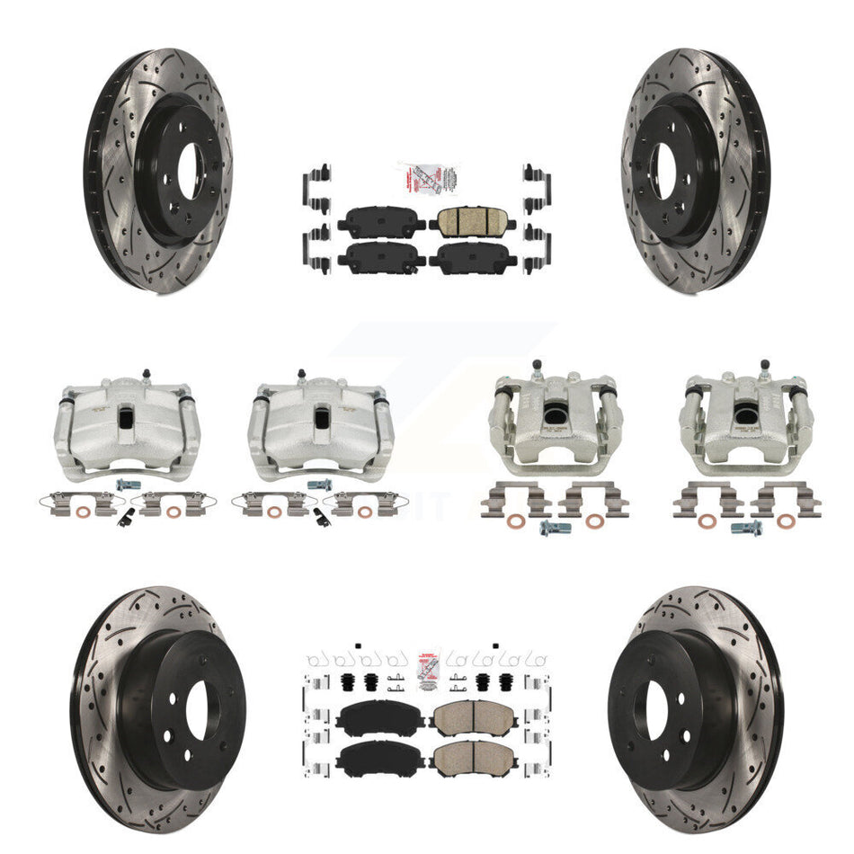 Front Rear Disc Brake Coated Caliper Drilled Slotted Rotors And Ceramic Pads Kit (10Pc) For Nissan Rogue Sport KCD-100880N
