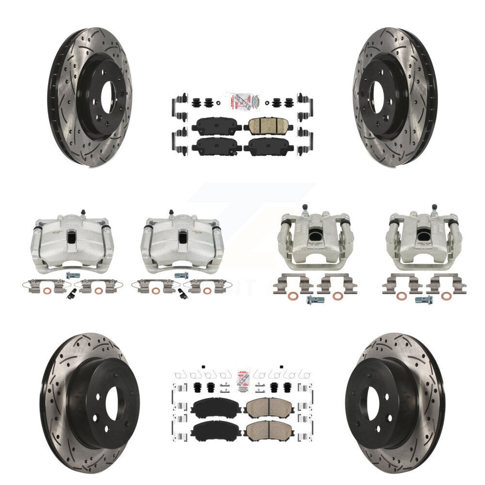 Front Rear Disc Brake Coated Caliper Drilled Slotted Rotors And Ceramic Pads Kit (10Pc) For Nissan Rogue Sport KCD-100881N