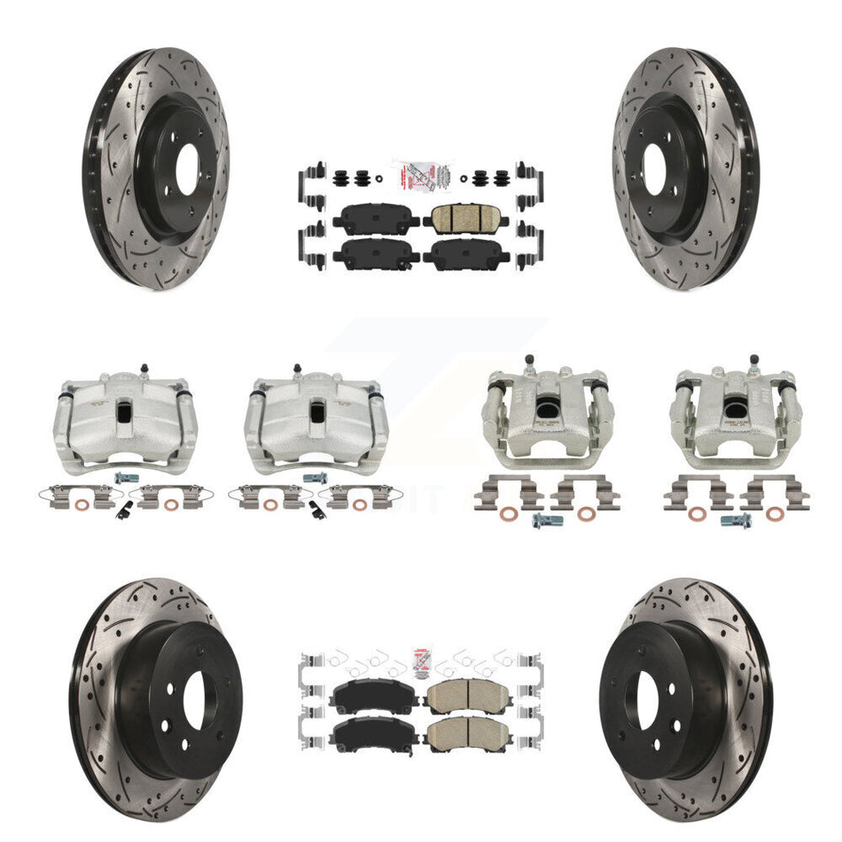 Front Rear Disc Brake Coated Caliper Drilled Slotted Rotors And Ceramic Pads Kit (10Pc) For 2014-2015 Nissan Rogue SL With 3rd Row Seating KCD-100885N