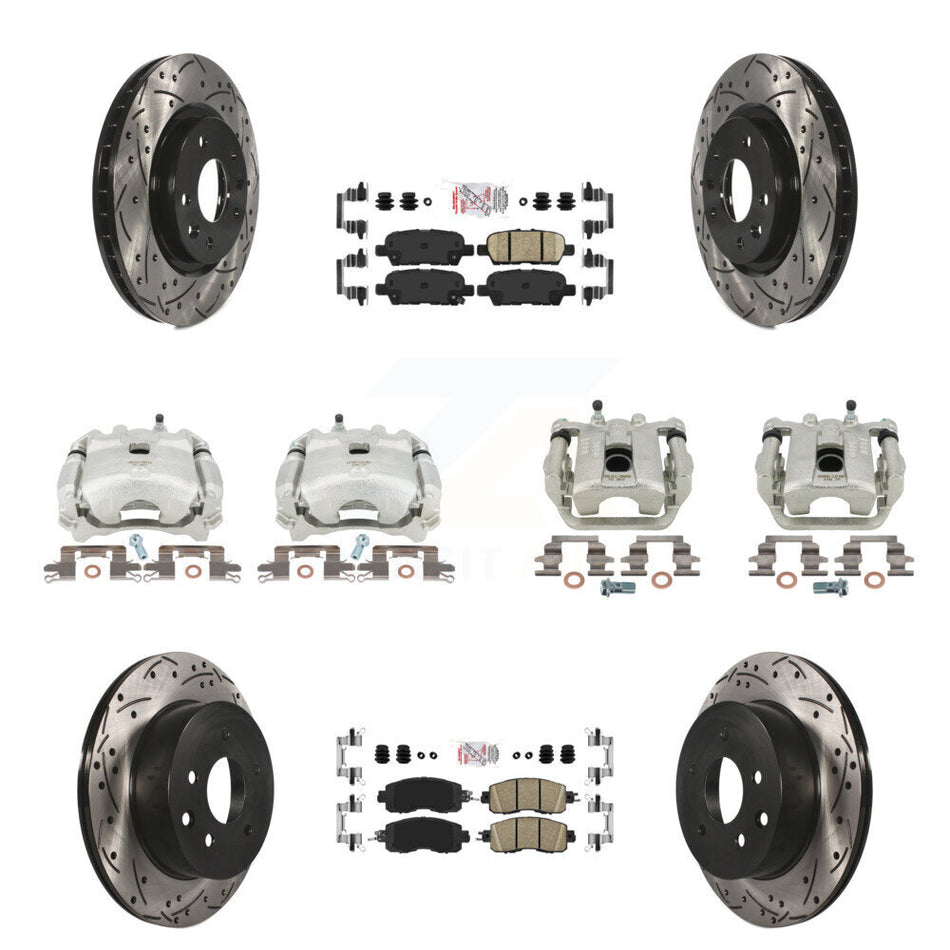 Front Rear Disc Brake Coated Caliper Drilled Slotted Rotors And Ceramic Pads Kit (10Pc) For Nissan LEAF KCD-100887N