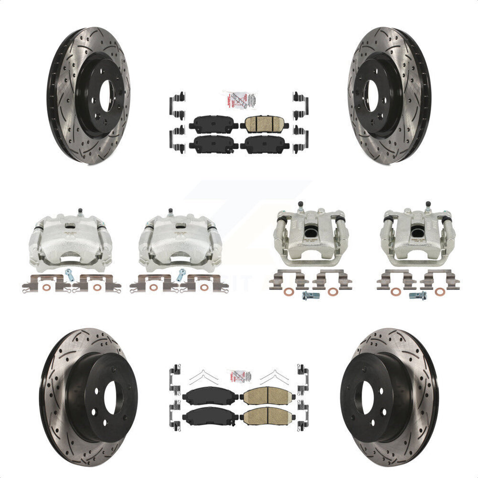 Front Rear Disc Brake Coated Caliper Drilled Slotted Rotors And Ceramic Pads Kit (10Pc) For 2015 Nissan LEAF Vehicles Manufactured In Japan KCD-100888N by Transit Auto