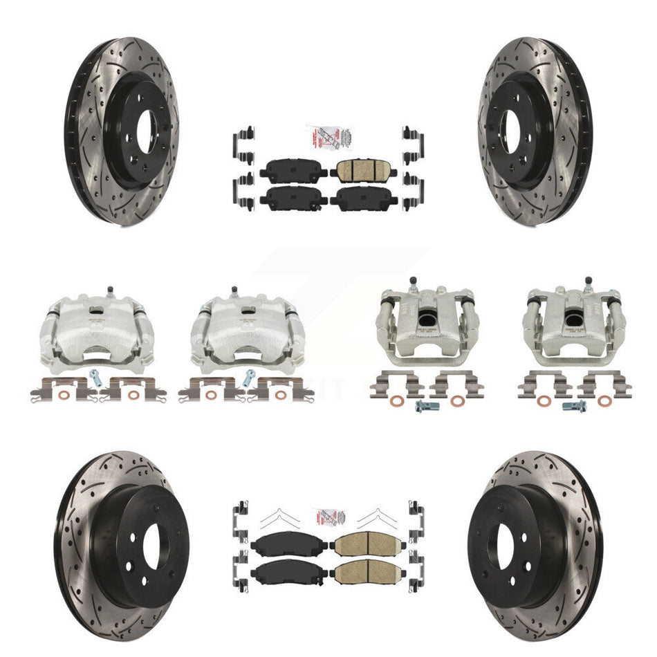 Front Rear Disc Brake Coated Caliper Drilled Slotted Rotors And Ceramic Pads Kit (10Pc) For 2015 Nissan LEAF Vehicles Manufactured In Japan KCD-100888N
