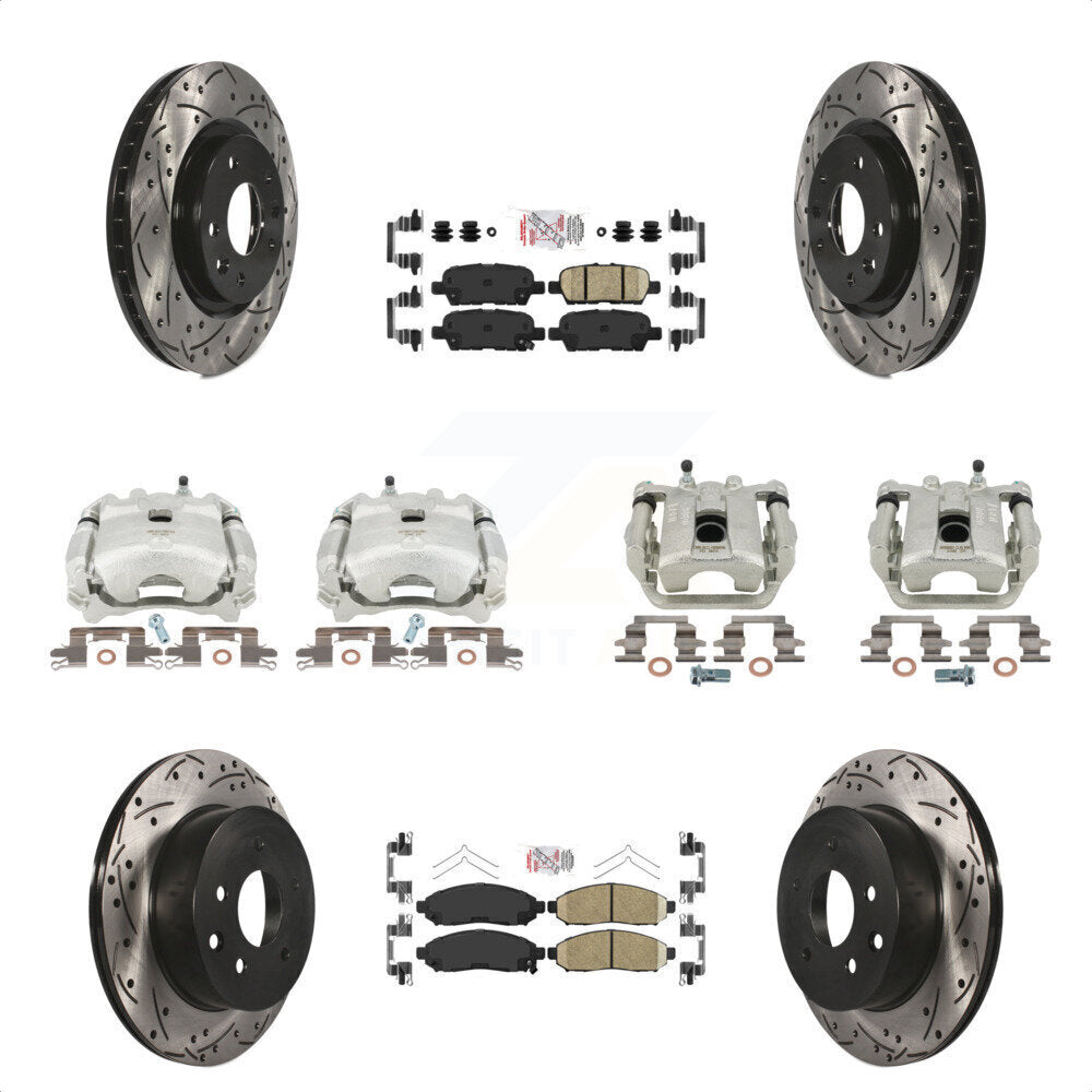 Front Rear Disc Brake Coated Caliper Drilled Slotted Rotors And Ceramic Pads Kit (10Pc) For 2015 Nissan LEAF Vehicles Manufactured In Japan KCD-100889N by Transit Auto