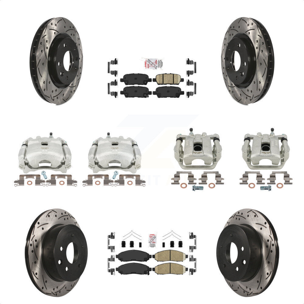 Front Rear Disc Brake Coated Caliper Drilled Slotted Rotors And Ceramic Pads Kit (10Pc) For 2015 Nissan LEAF Vehicles Manufactured In Japan KCD-100890N by Transit Auto