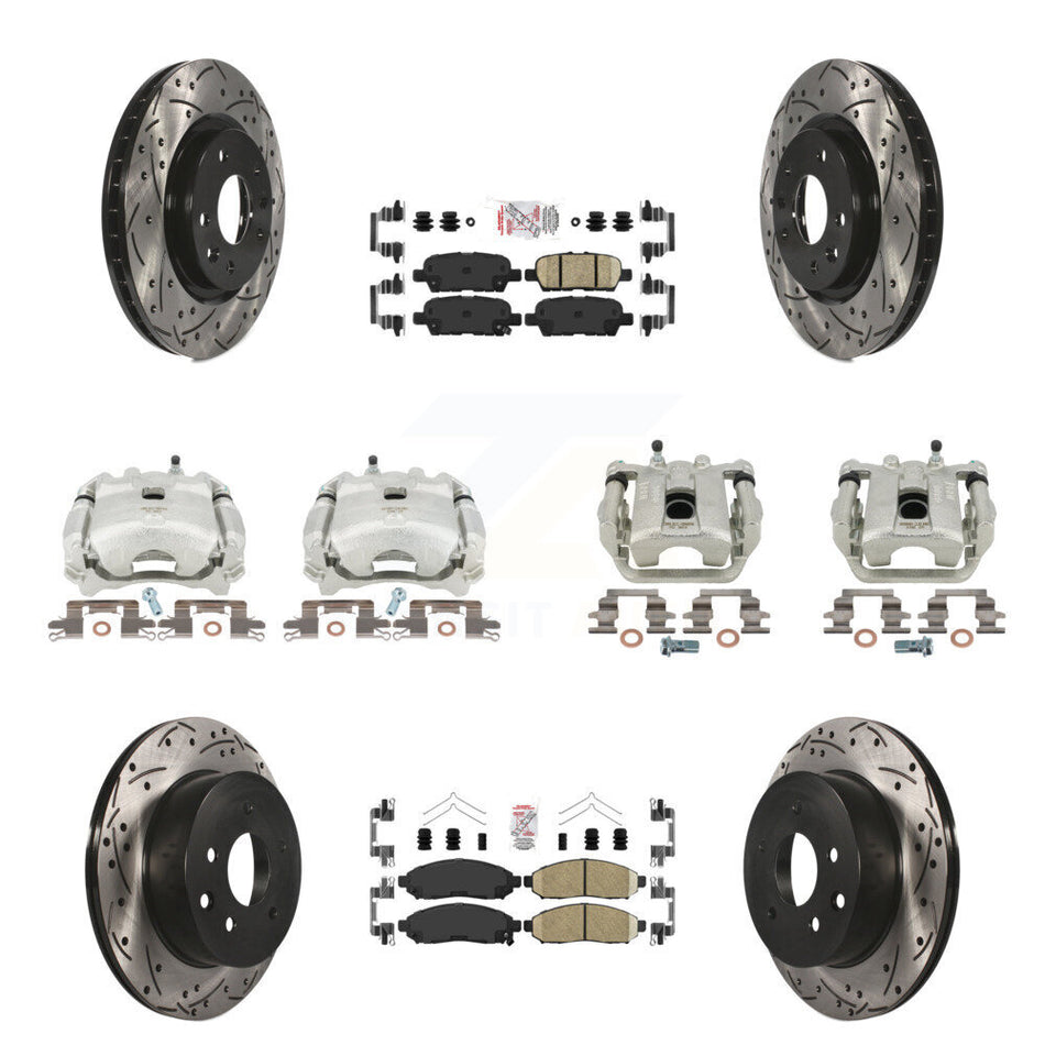Front Rear Disc Brake Coated Caliper Drilled Slotted Rotors And Ceramic Pads Kit (10Pc) For 2015 Nissan LEAF Vehicles Manufactured In Japan KCD-100891N
