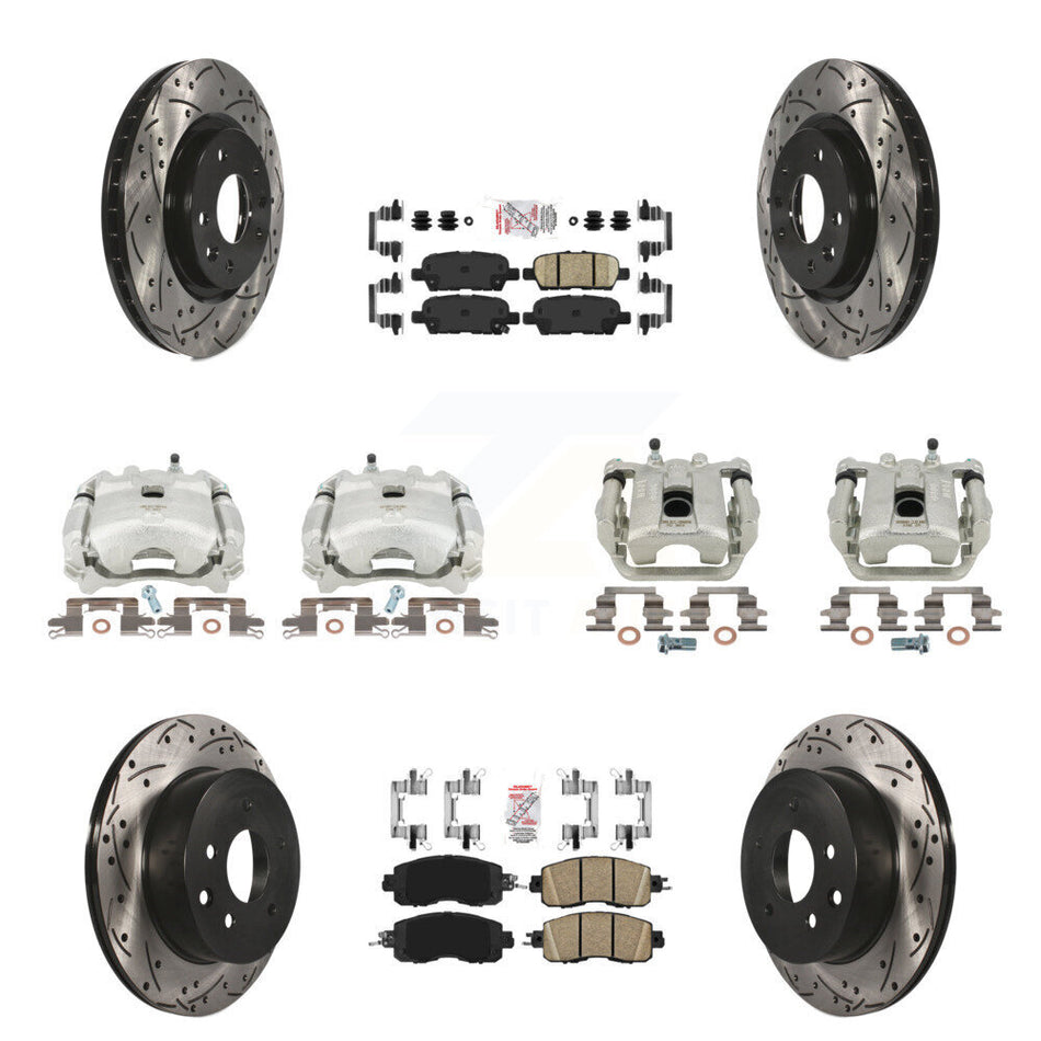 Front Rear Disc Brake Coated Caliper Drilled Slotted Rotors And Ceramic Pads Kit (10Pc) For Nissan LEAF KCD-100893N