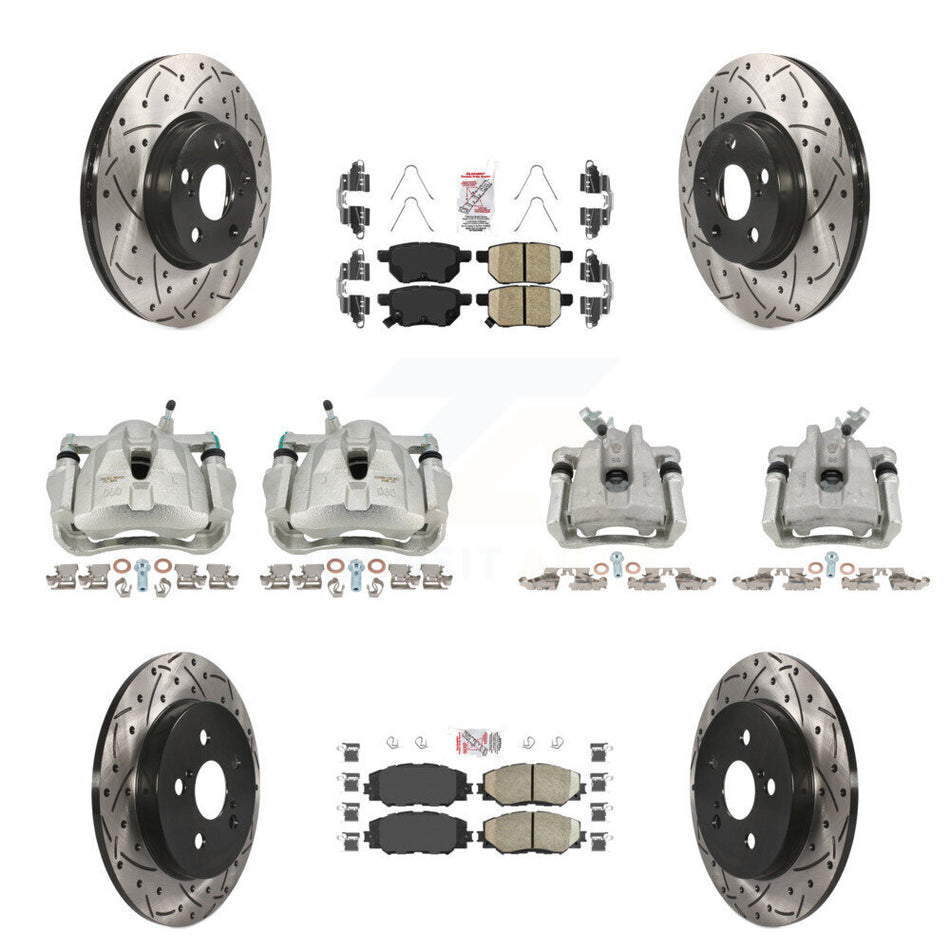 Front Rear Brake Caliper Drill Slot Rotor Ceramic Pad Kit (10Pc) For Toyota Corolla Vibe KCD-100900N