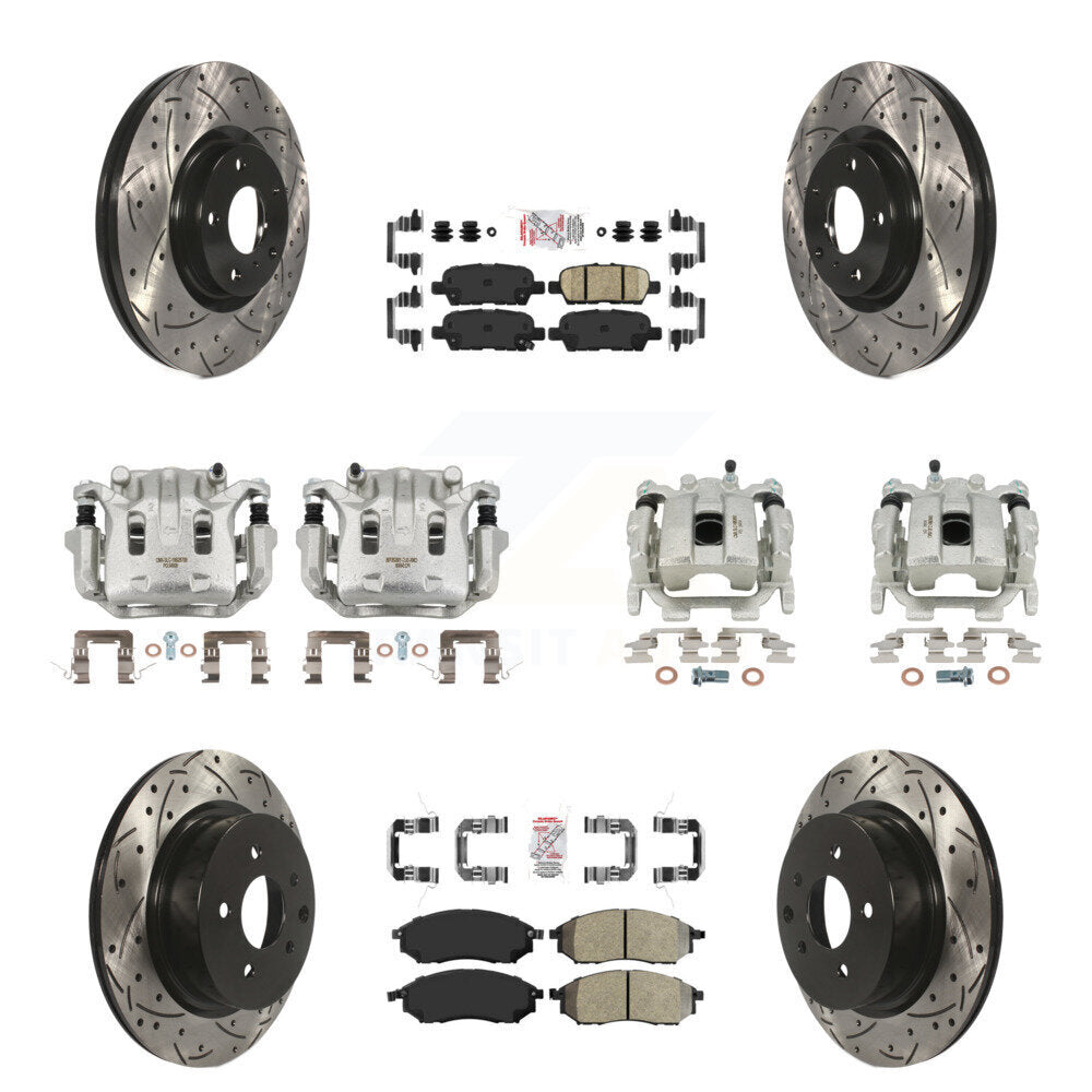 Front Rear Brake Caliper Drilled Slot Rotor Ameribrakes Pad Kit (10Pc) For INFINITI EX35 KCD-100907N
