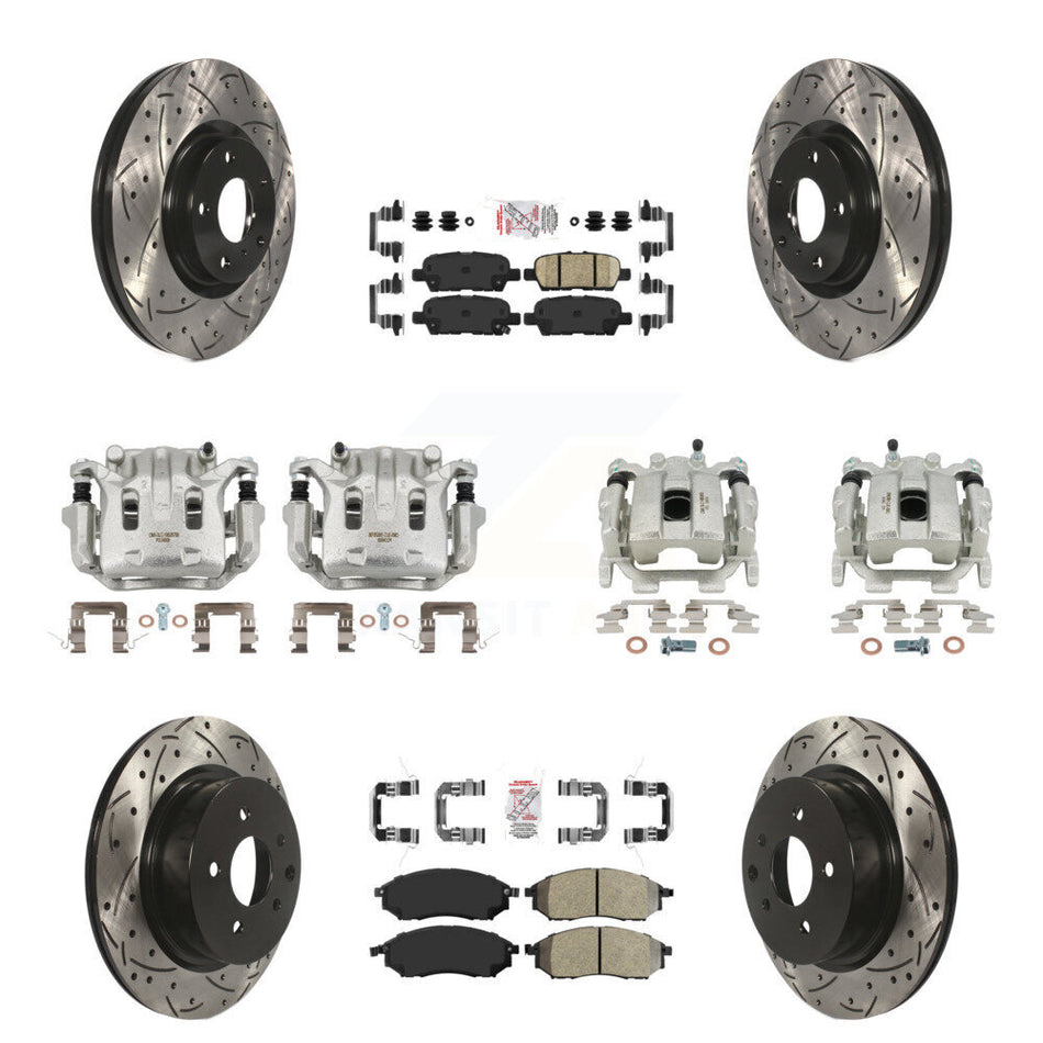 Front Rear Brake Caliper Drilled Slot Rotor Ameribrakes Pad Kit (10Pc) For INFINITI EX35 KCD-100907N