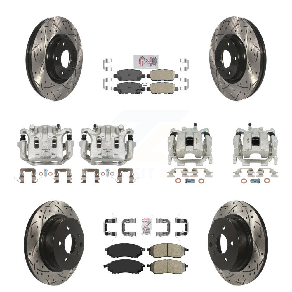 Front Rear Brake Caliper Drilled Slot Rotor Ameribrakes Pad Kit (10Pc) For INFINITI EX35 KCD-100908N