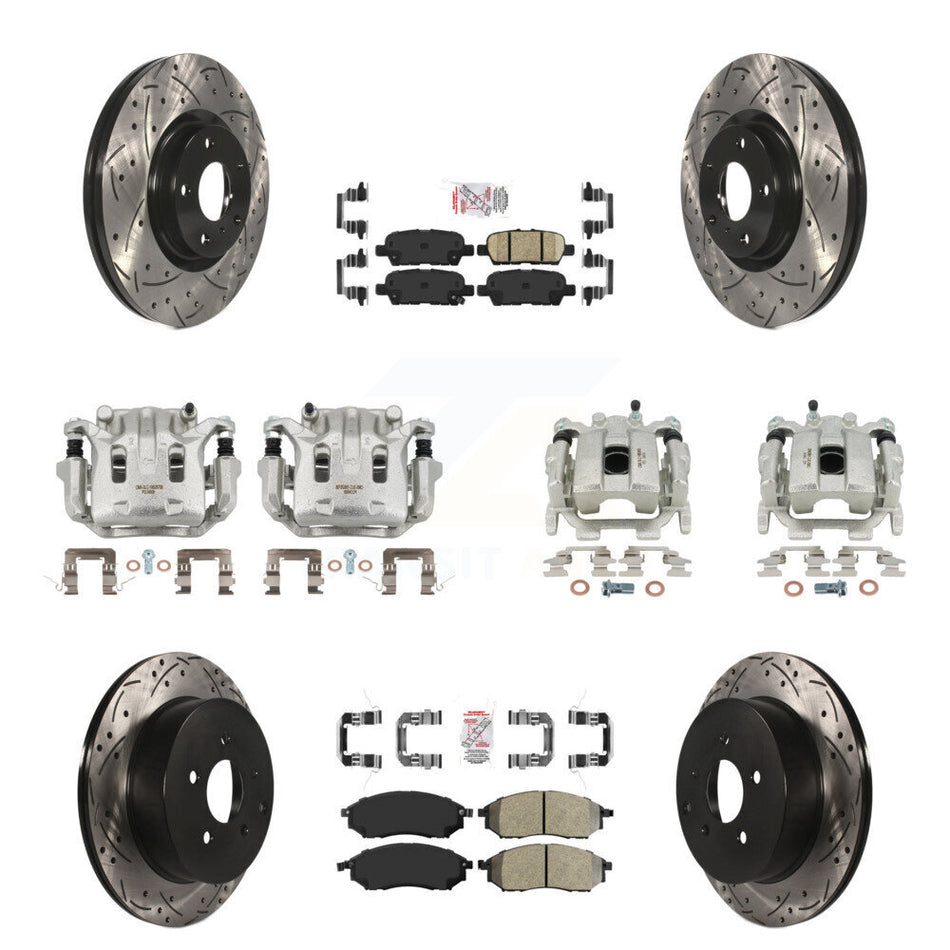 Front Rear Brake Caliper Drilled Slot Rotor Ameribrakes Pad Kit (10Pc) For INFINITI QX70 KCD-100910N