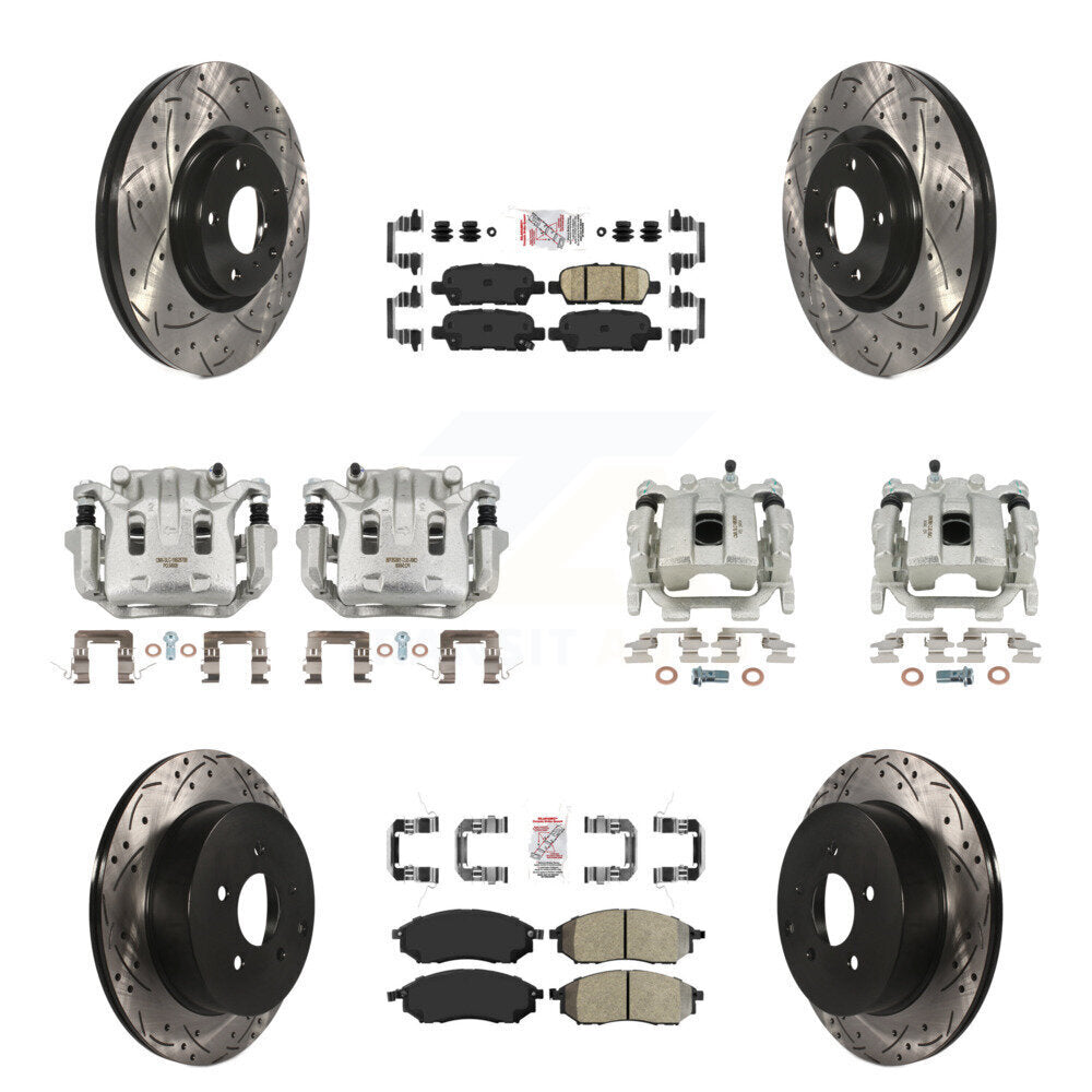 Front Rear Brake Caliper Drilled Slot Rotor Ameribrakes Pad Kit (10Pc) For INFINITI QX70 KCD-100911N