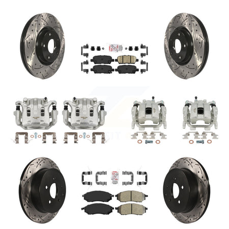 Front Rear Brake Caliper Drilled Slot Rotor Ameribrakes Pad Kit (10Pc) For INFINITI QX70 KCD-100911N